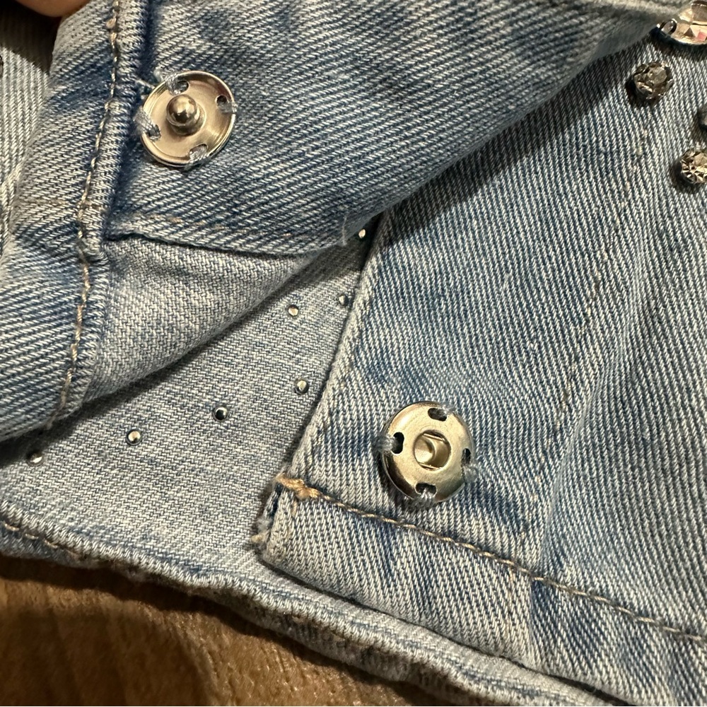 Rhinestone Studded Light Blue Denim Crop Jacket - Picture 8 of 8